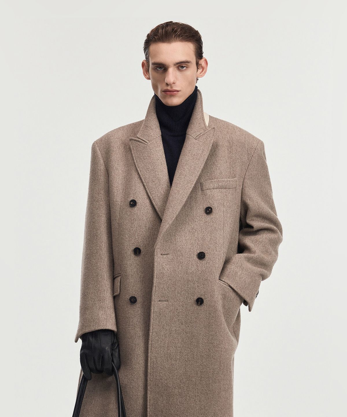 티엔지티(TNGT) Herringbone Tailored Double Coat (Greyish Beige) TNCO6F102I2