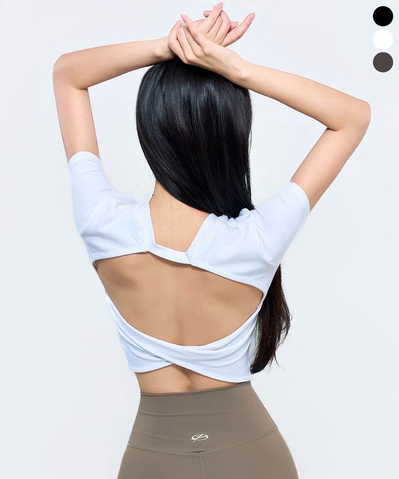 P5092 오픈백 트위스트 캡내장 반팔 [3COLOR]