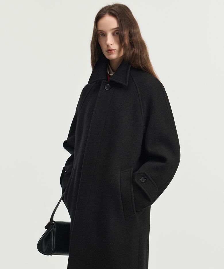 W Virgin Wool Herringbone Balmacaan Coat (Dark Brown) TNCO6F100W2