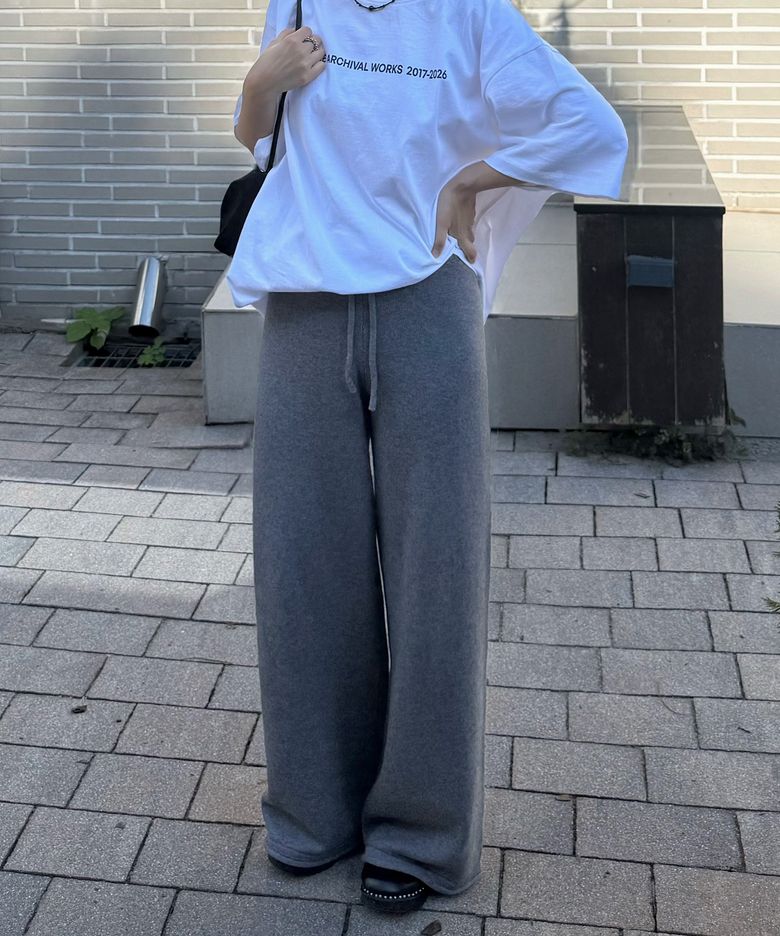 PINTER Wool Cotton Knit Wide Pants Melange Grey
