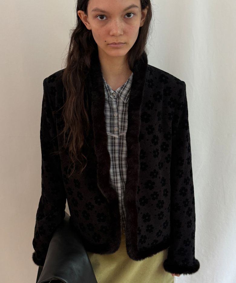 KIKO Fur-Trim Vintage Knit Jacket Black