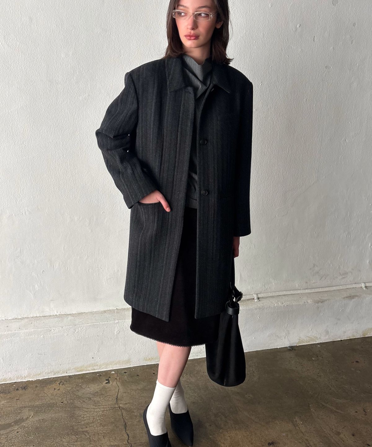 엘무드 우먼(LMOOD WOMEN) SAPIENS Wool Vertical Single Coat Black