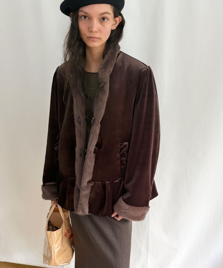THEODORA Velvet & Fur Reversible Coat Brown