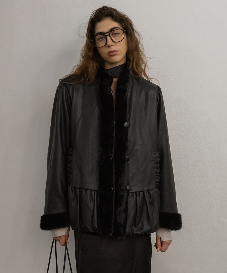 THEODORA Leather & Fur Reversible Coat Black