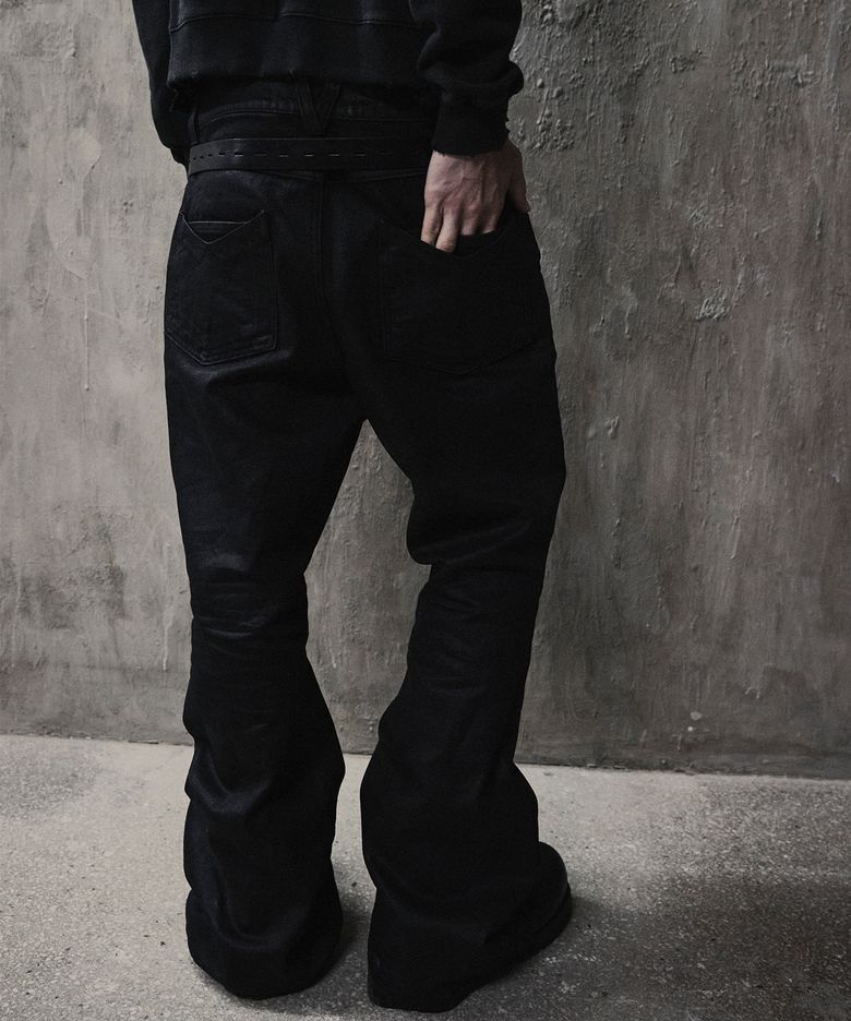DUAL POCKET WAXED FLARE PANTS