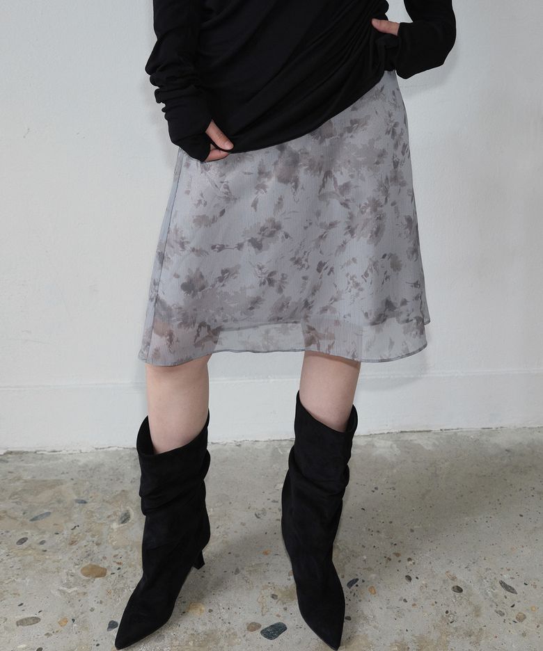 Vintage Floral Chiffon Midi Skirt (Mint)