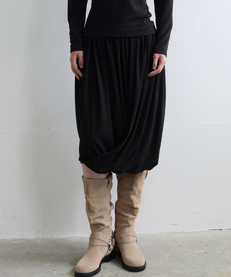 Balloon Drape Midi Skirt (Black)
