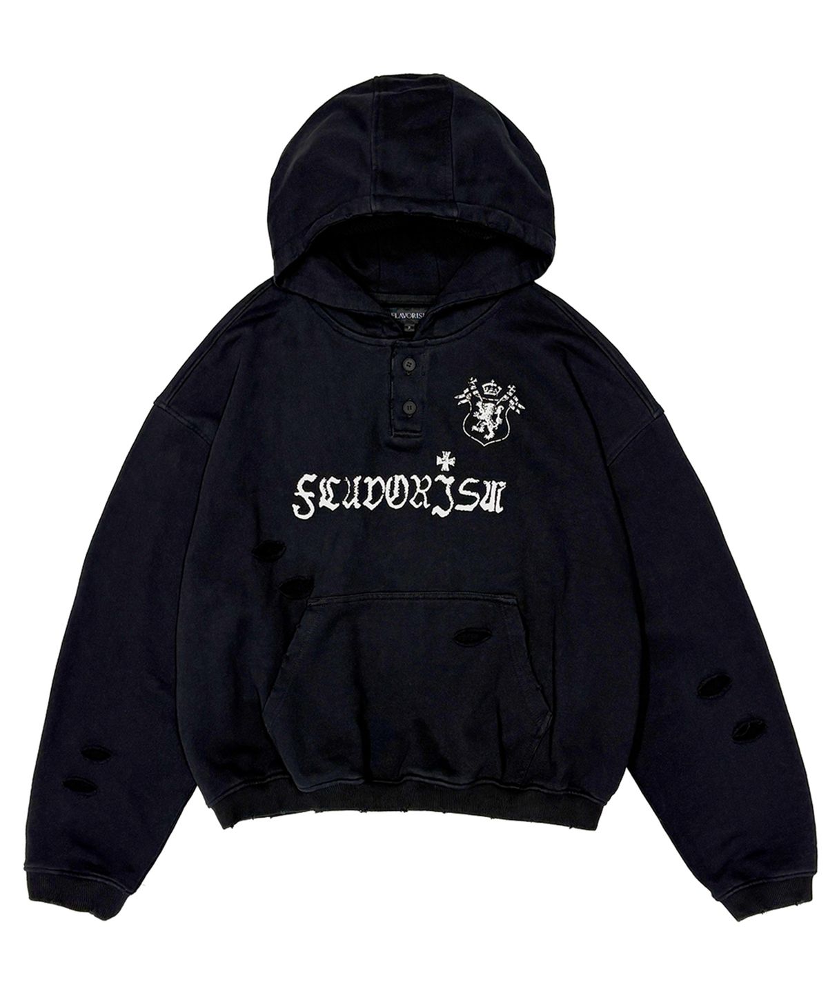 플레이버리즘(FLAVORISM) Destroyed Henley Neck Hoodie (TT0106)