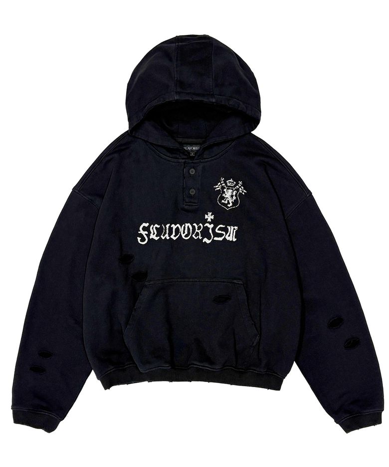 Destroyed Henley Neck Hoodie (TT0106)