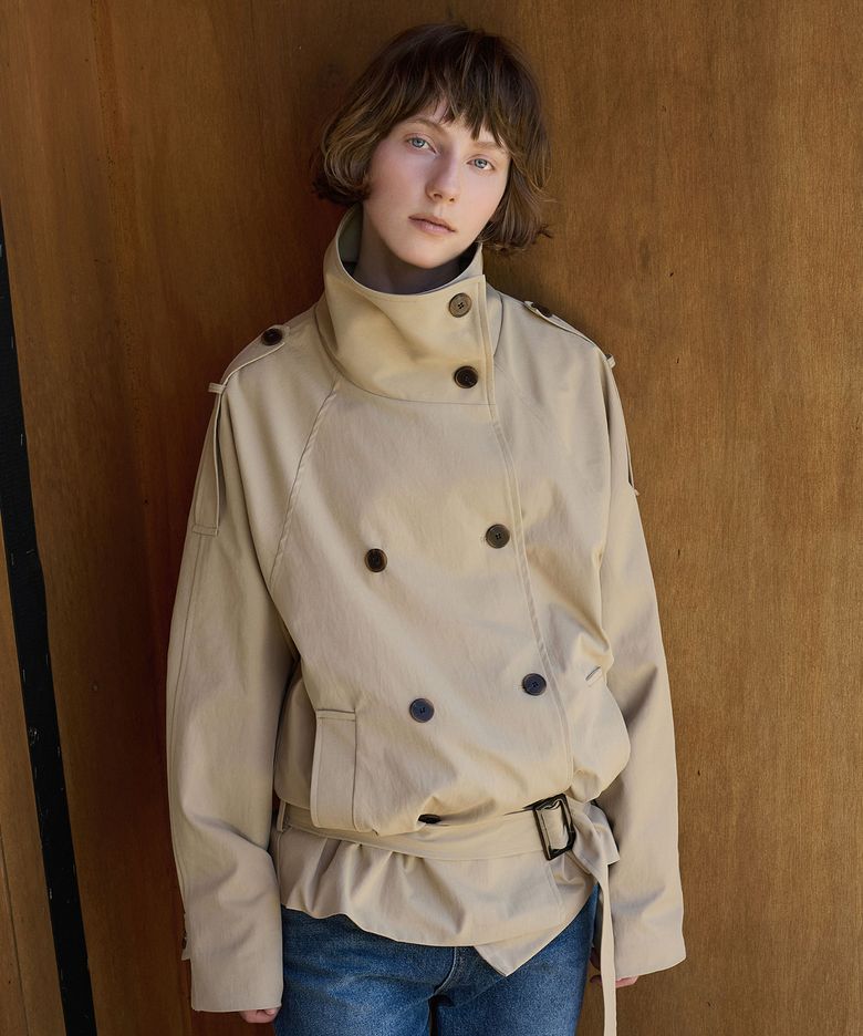High neck half double trench coat_Beige