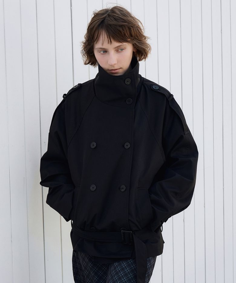 High neck half double trench coat_Black