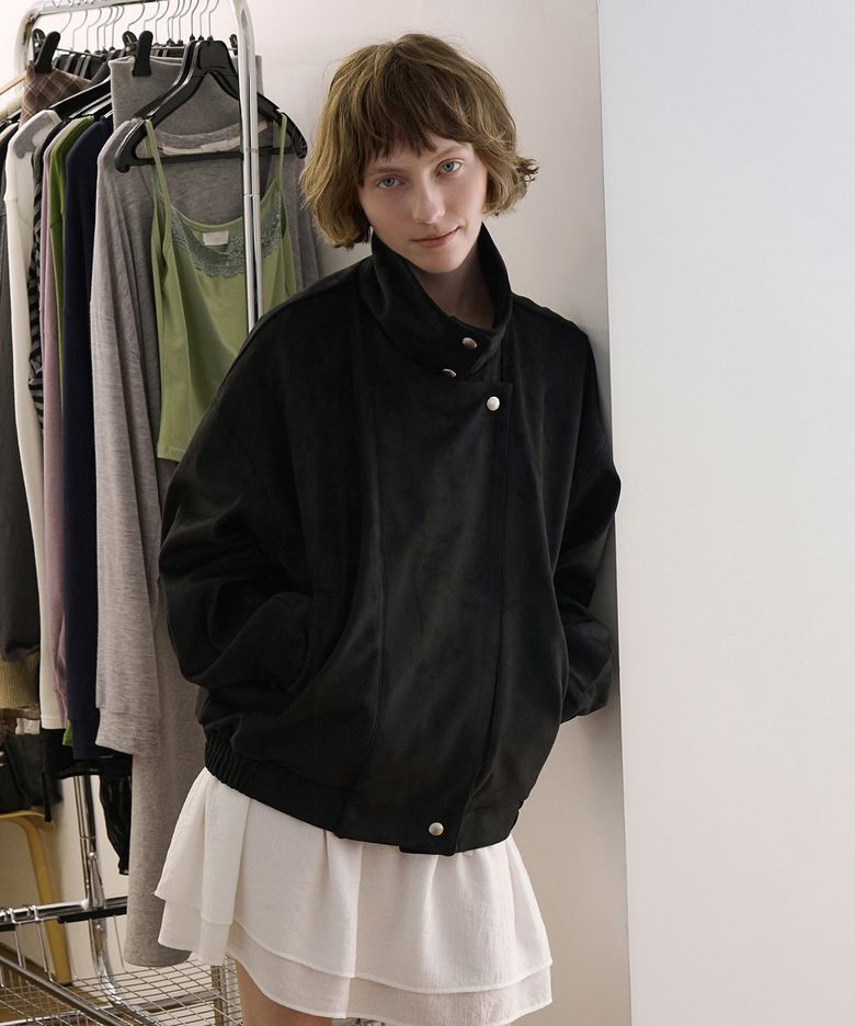 High neck suede jacket_Black