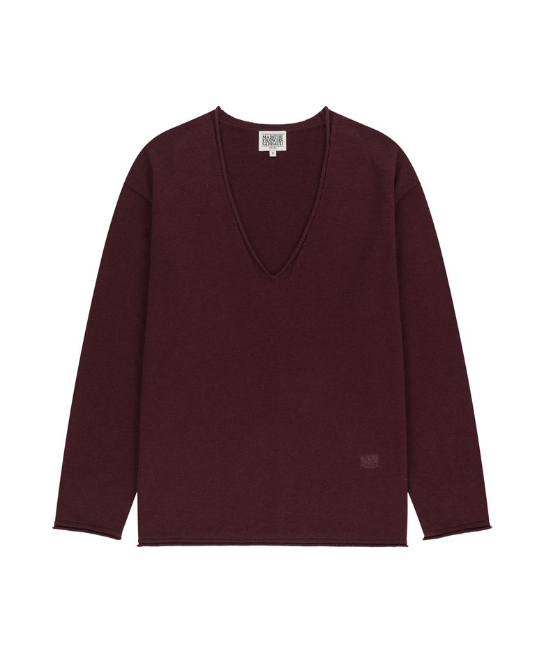 W DEEP V-NECK OVERSIZED KNIT burgundy