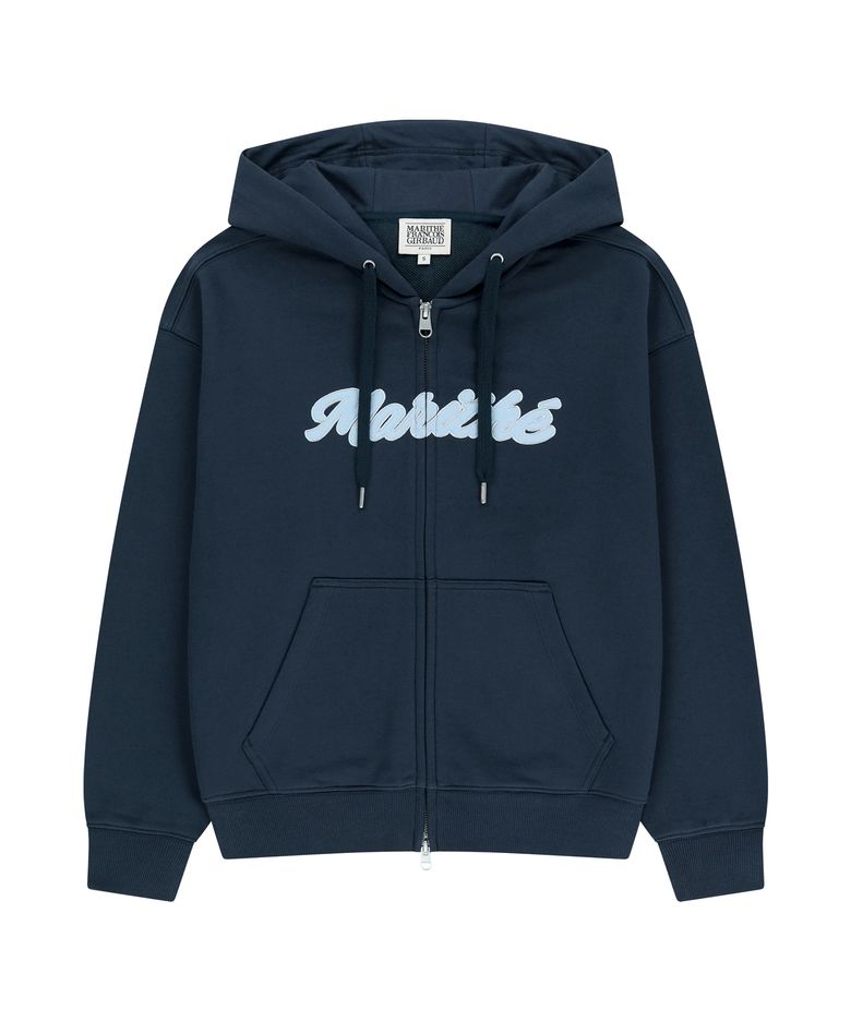 W REGULAR LOGO APPLIQUE OVERSIZED HOODIE ZIPUP navy