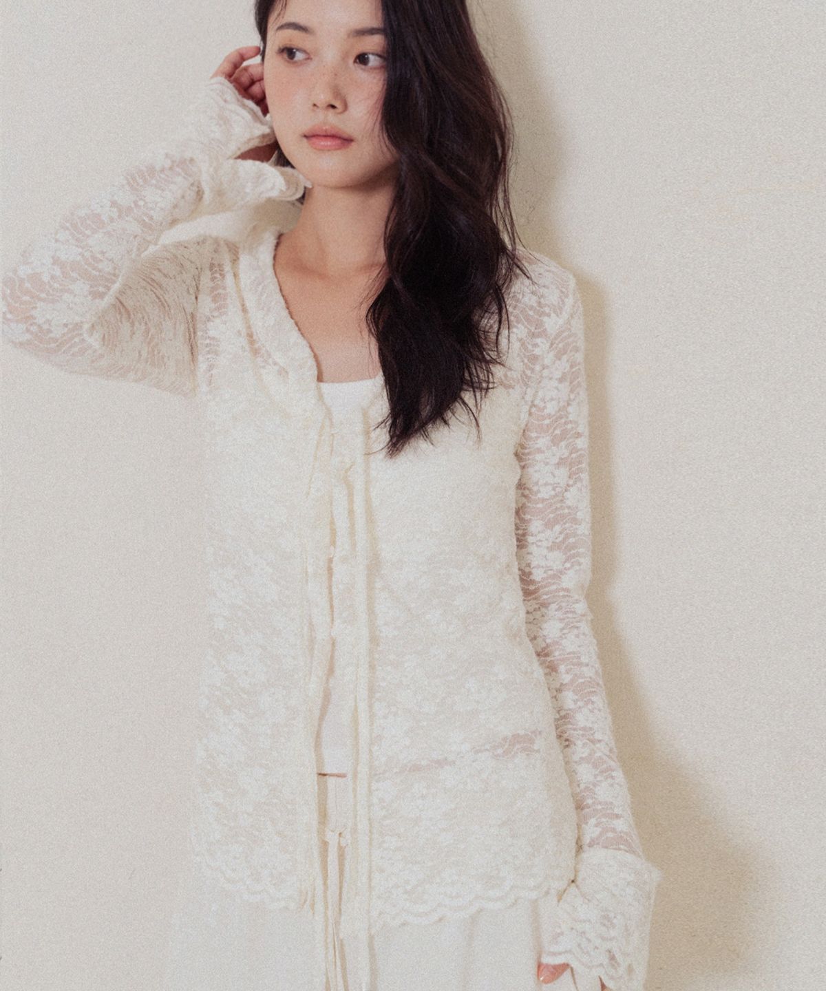 모로아(MOROA) Peach Lace Cardigan-Cream