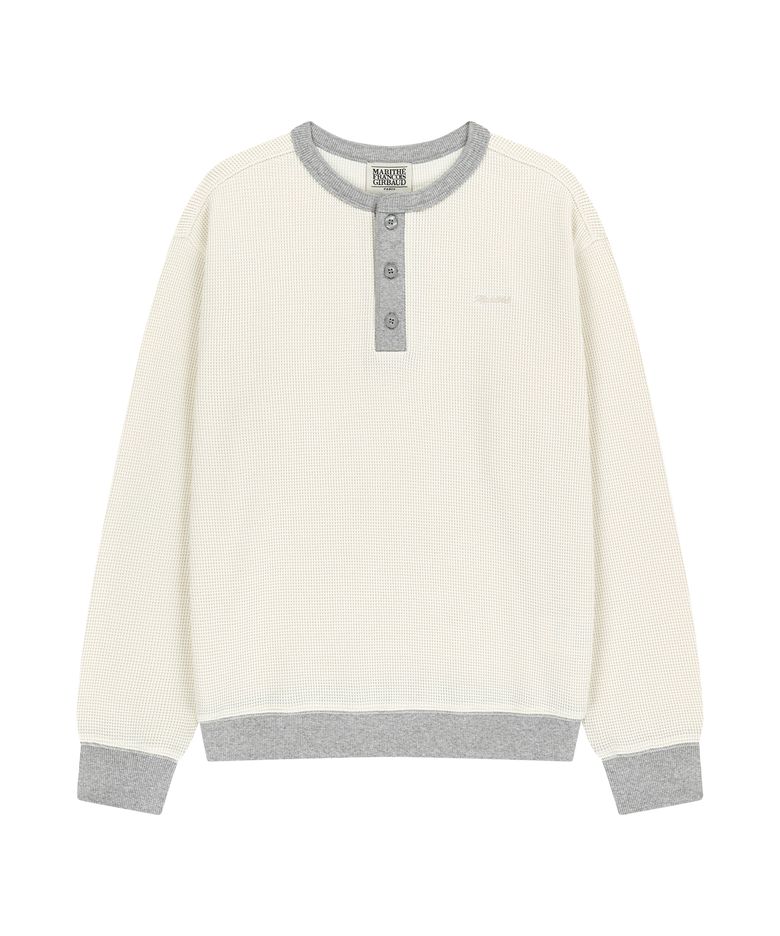 W WAFFLE HENLEY NECK SWEATSHIRT ivory