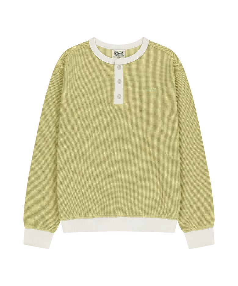 W WAFFLE HENLEY NECK SWEATSHIRT light olive