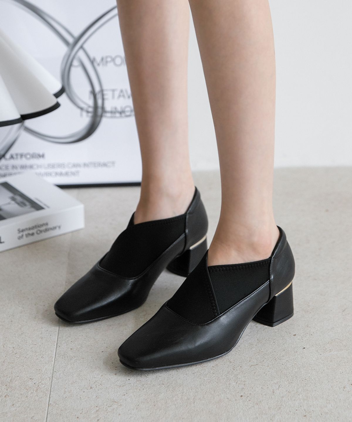 분홍코끼리(PINK ELEPHANT) (무중력깔창) 코디업 스판 골드 부띠 펌프스(5cm)