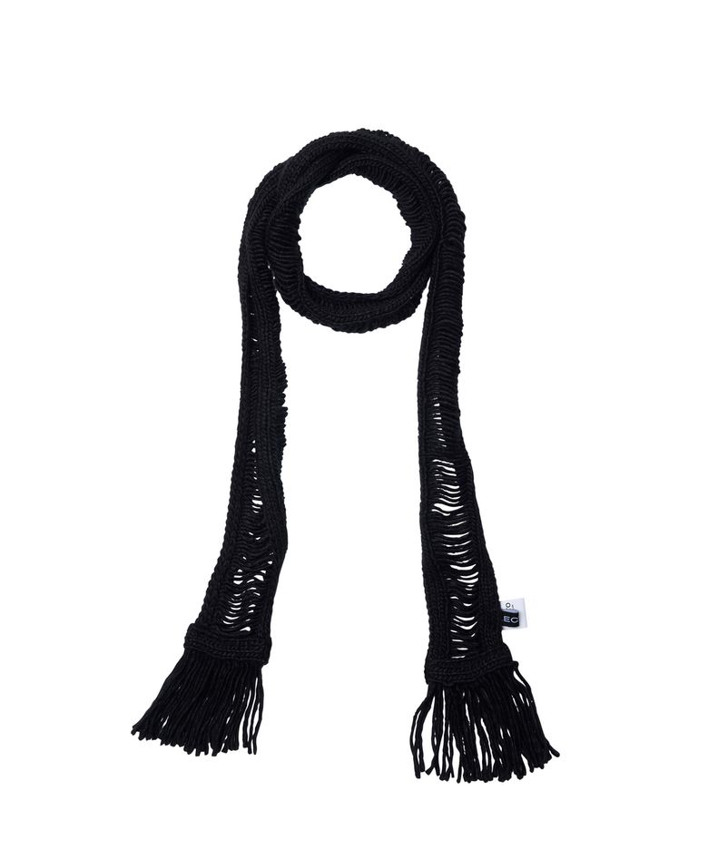 Laddered Knit Fringe Muffler_[Black]