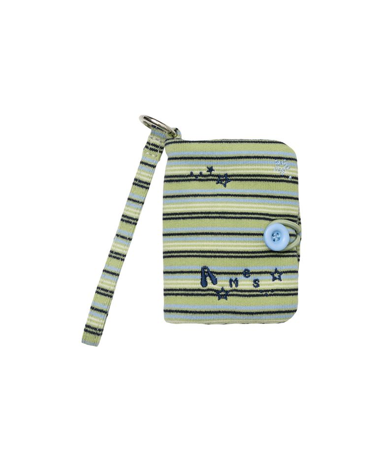 STRIPE BUTTON CARD WALLET GREEN