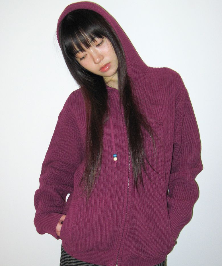 BEADS KNIT HOODIE ZIP-UP PURPLE