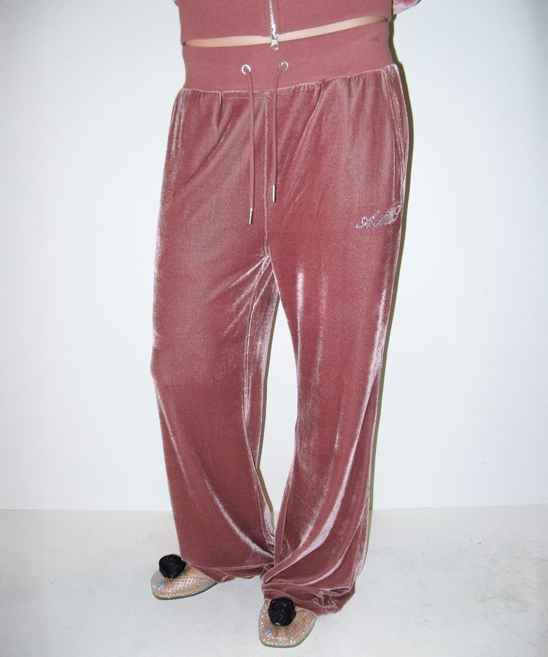 HOTFIX VELOUR PANTS PINK