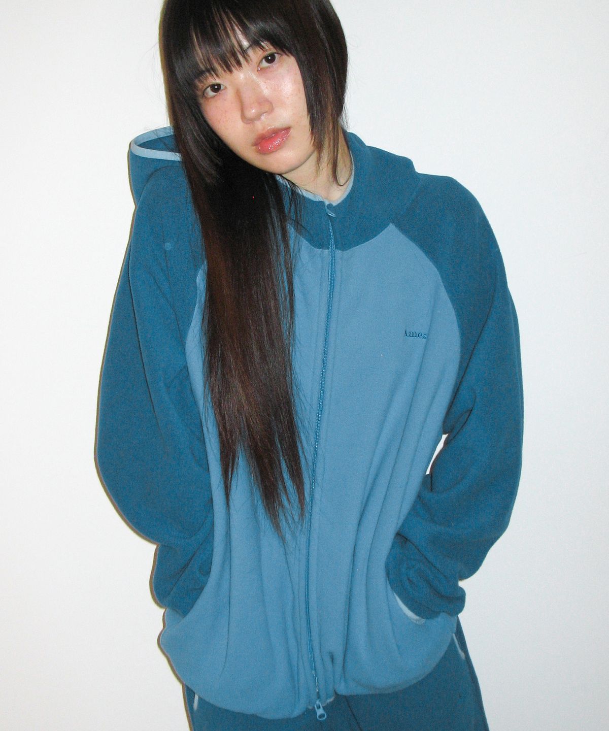 아메스 월드와이드(AMES-WORLDWIDE) POLAR FLEECE RAGLAN HOODIE ZIP-UP BLUE