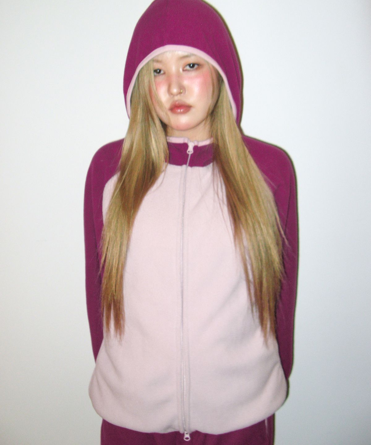 아메스 월드와이드(AMES-WORLDWIDE) POLAR FLEECE RAGLAN HOODIE ZIP-UP PINK