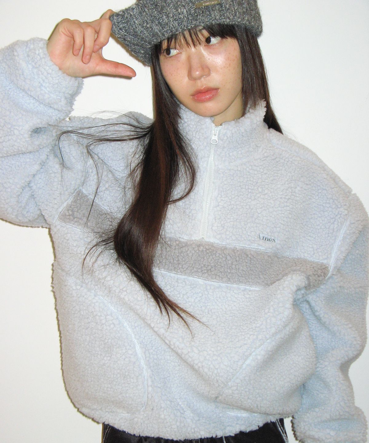 아메스 월드와이드(AMES-WORLDWIDE) COLOR BLOCK FLEECE ANORAK LIGHT BLUE