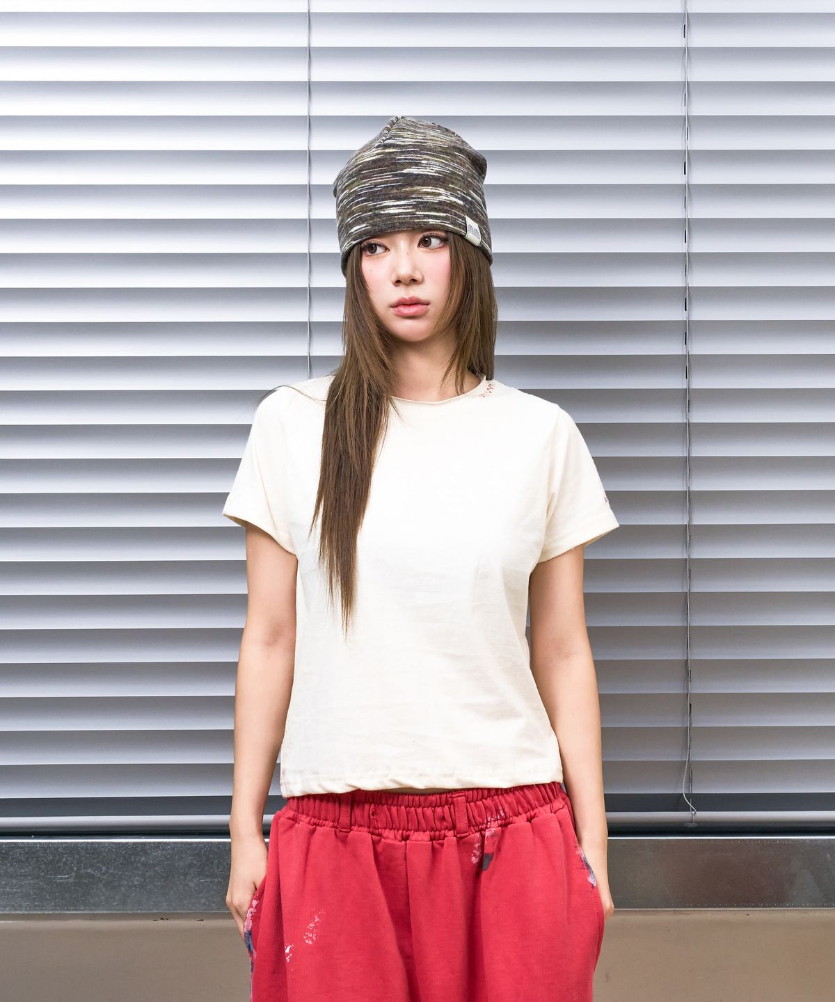 낫뉴(NOT NEW) nn Label Melange Fleece Beanie Brown