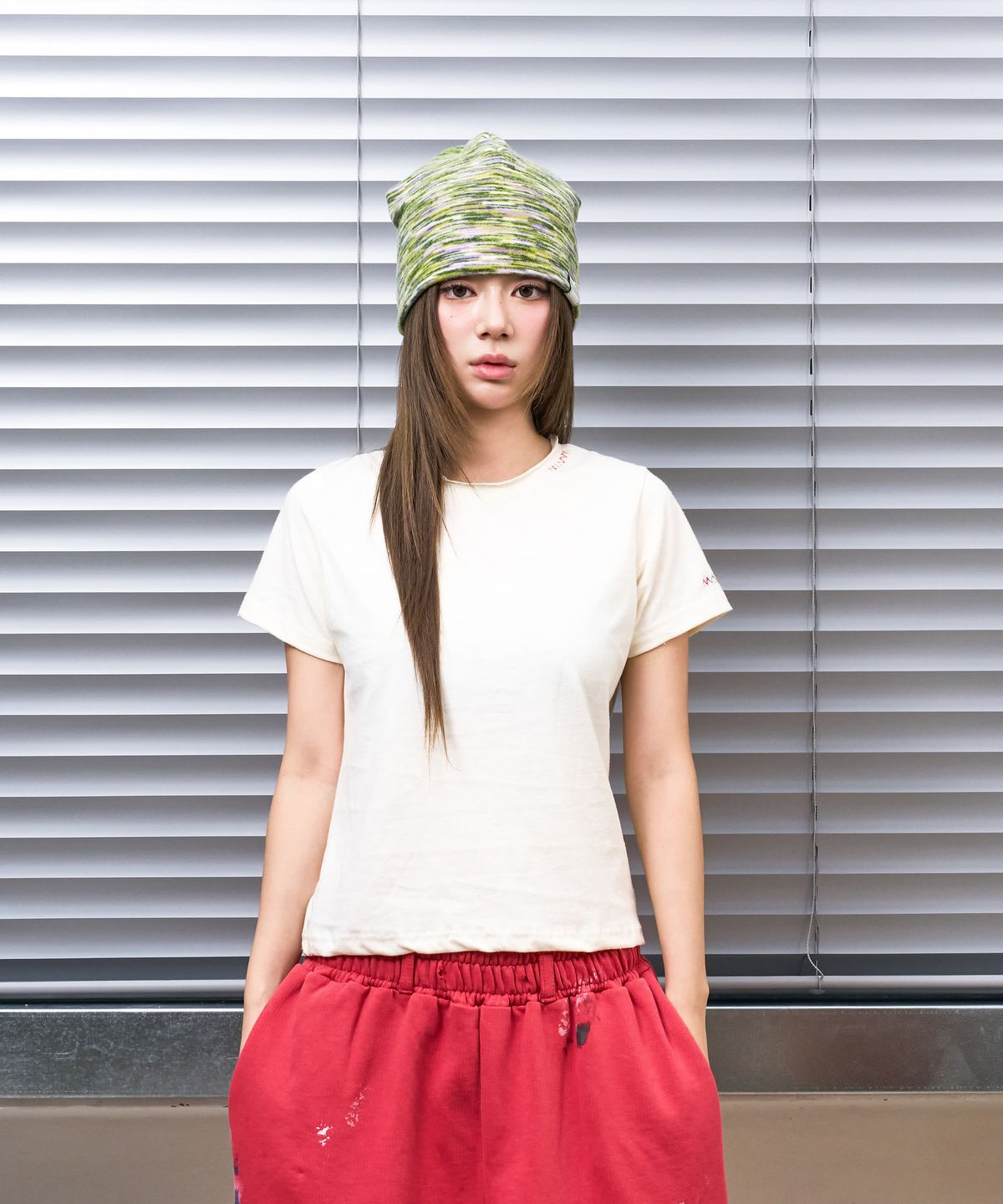 낫뉴(NOT NEW) nn Label Melange Fleece Beanie Green