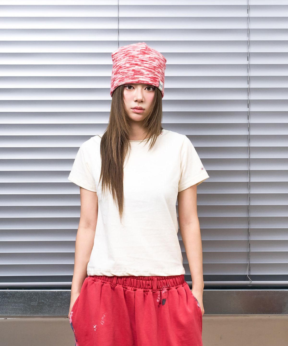 낫뉴(NOT NEW) nn Label Melange Fleece Beanie Red
