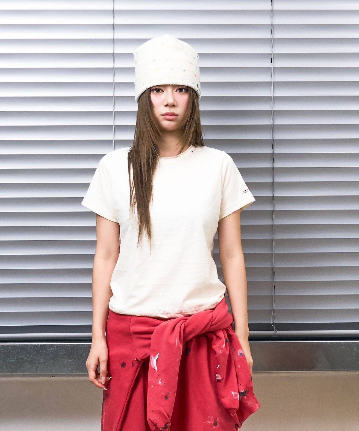 낫뉴(NOT NEW) Rainbow Stitch T-Shirt Cream