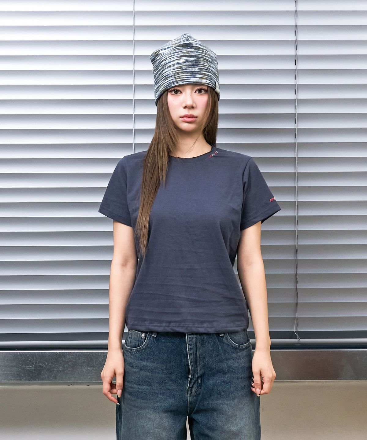 낫뉴(NOT NEW) Rainbow Stitch T-Shirt Navy