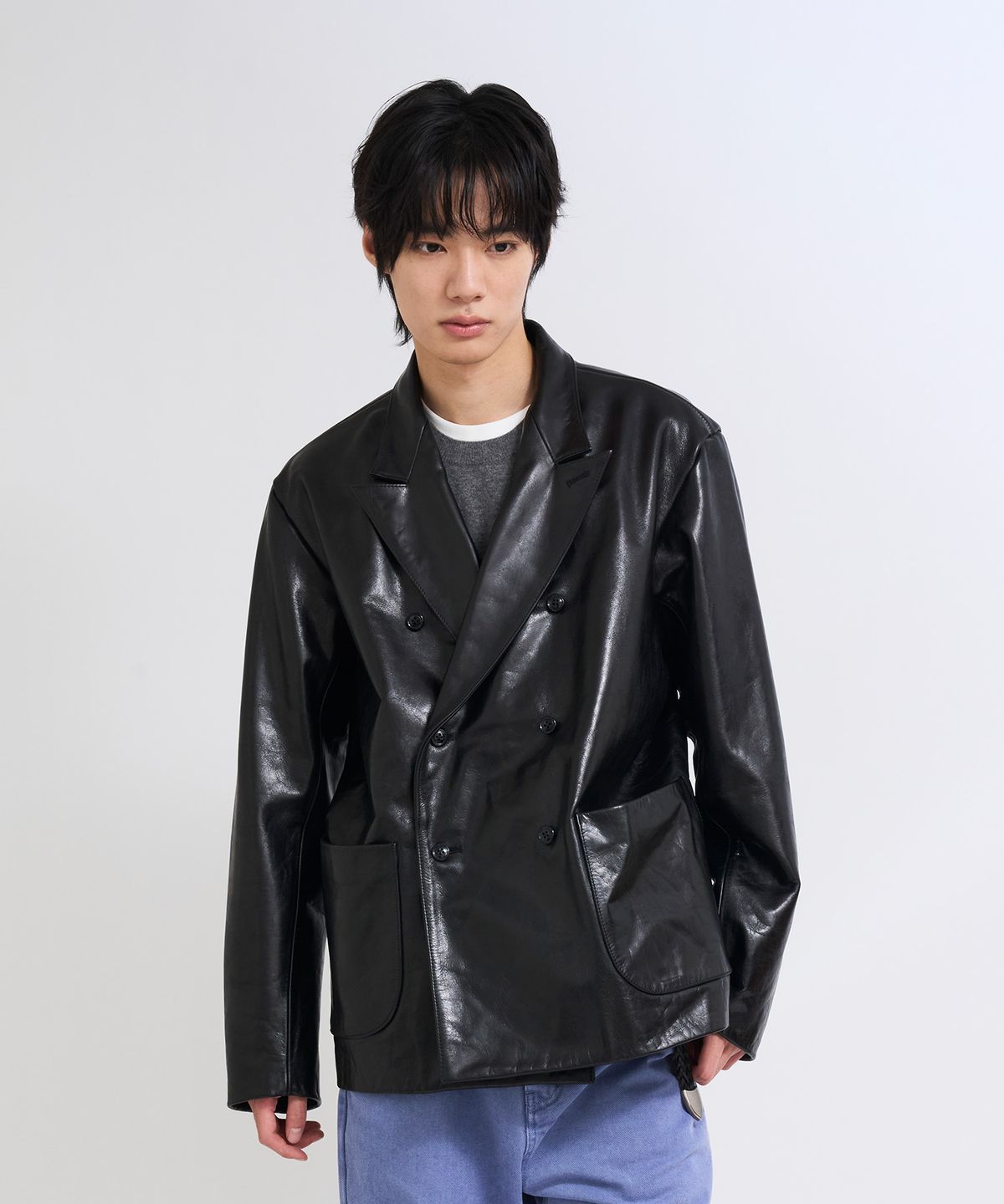더씽인데어데어(THE THING IN THEIR THERE) Structured Buffalo Double Jacket Black