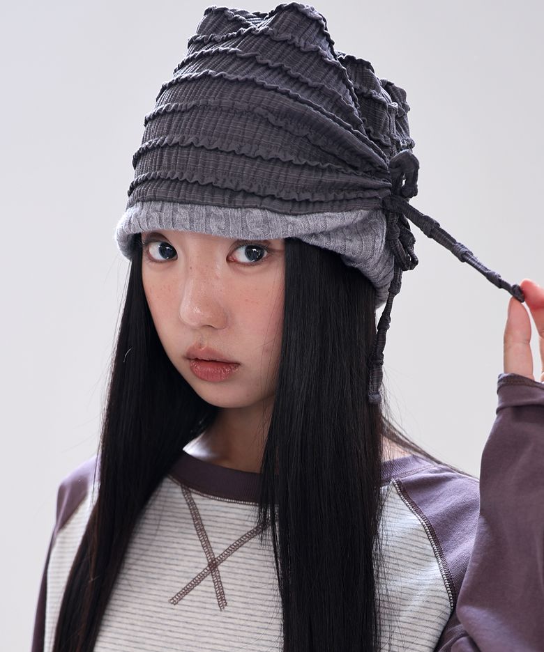 Ruffle Reversible Beanie, Charcoal