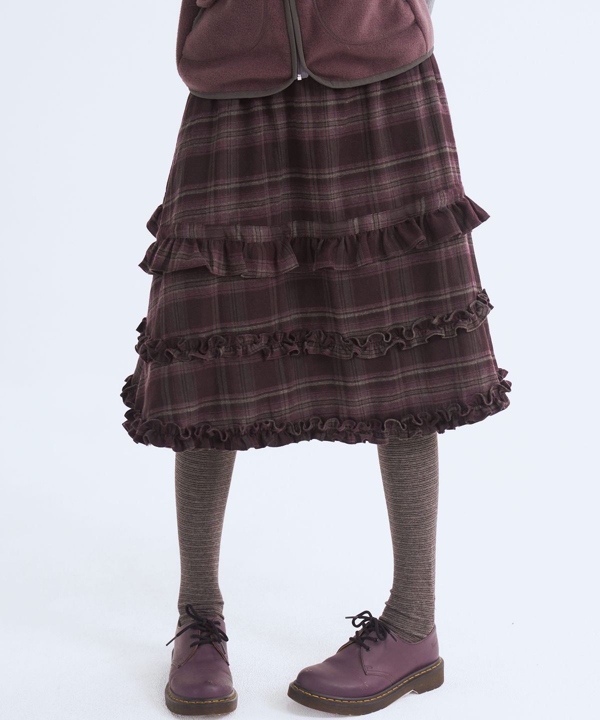 오피쉬(OAFISH) Ruffle Midi Skirt, Purple