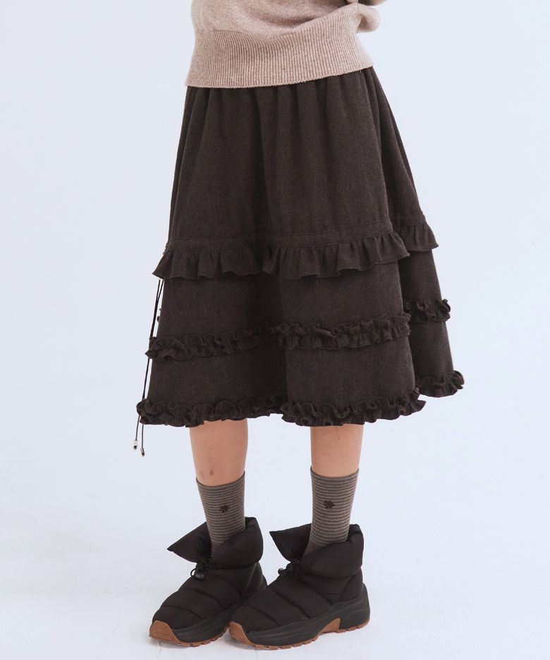 Ruffle Midi Skirt, Dark Brown