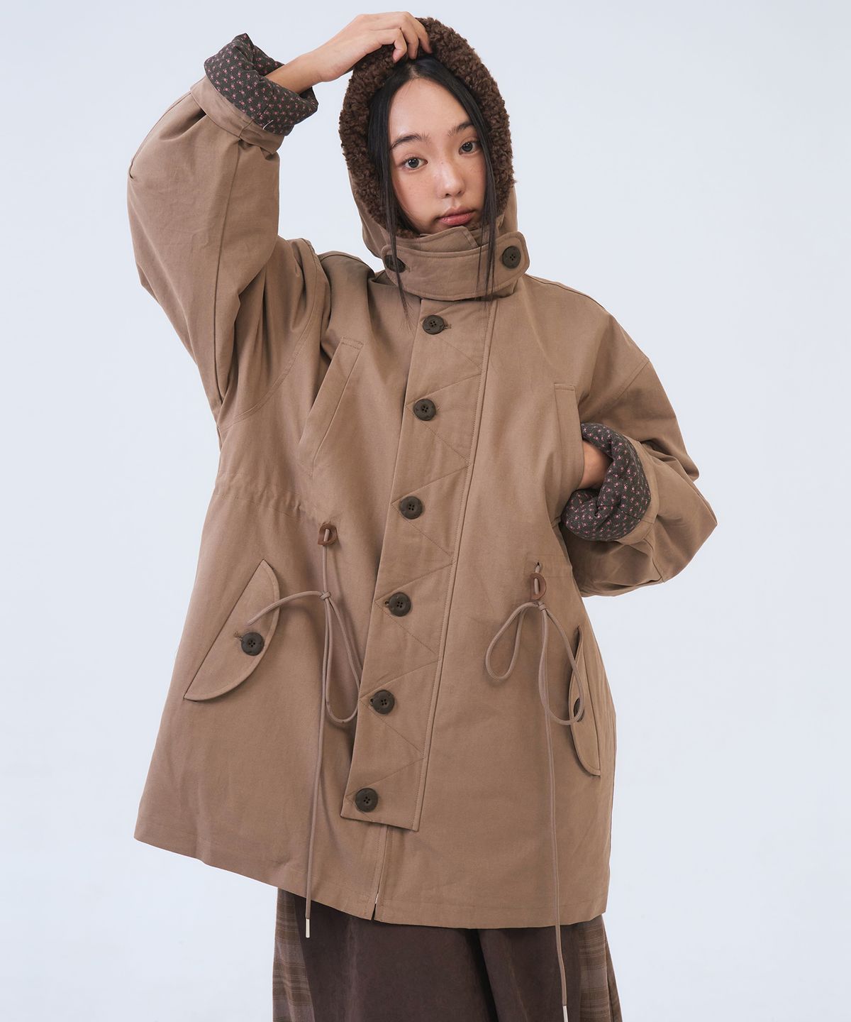 오피쉬(OAFISH) Hooded Field Padding Jacket, Brown