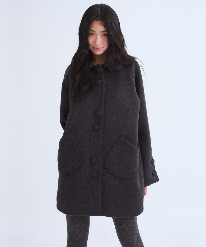 Round Collar Half Coat, Charcoal