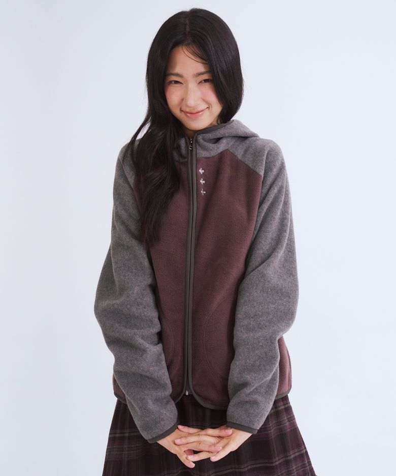 Button Fleece Hoodie Zip-up, Purple