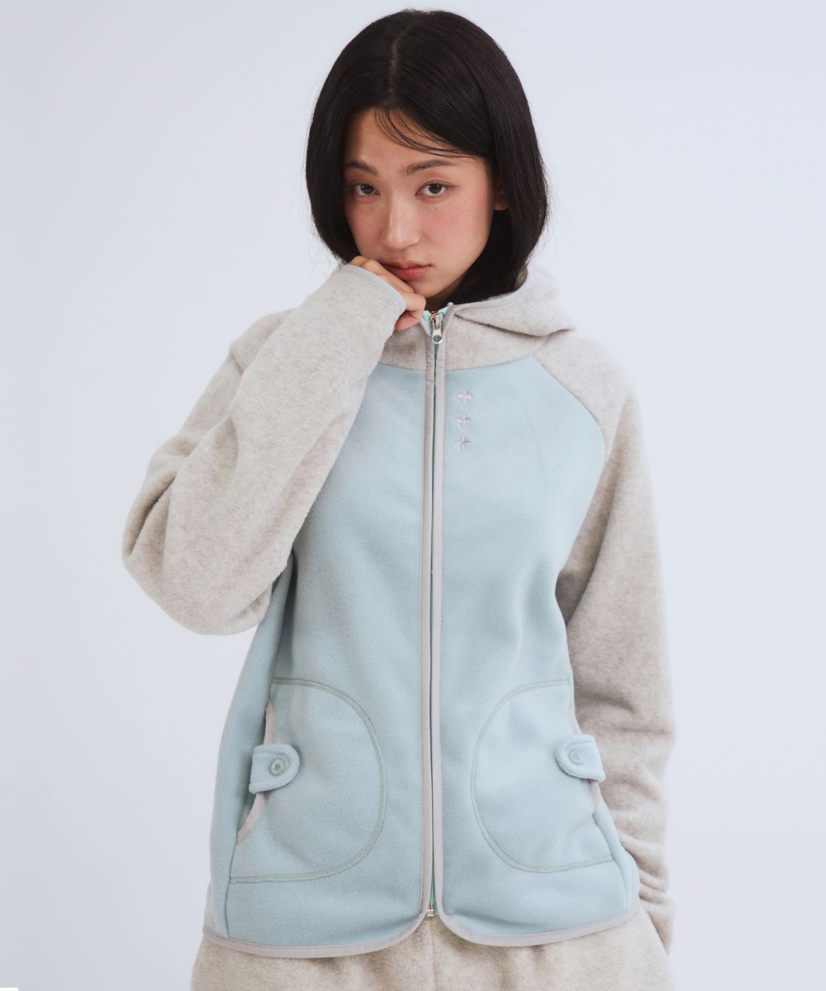 오피쉬(OAFISH) Button Fleece Hoodie Zip-up, Mint