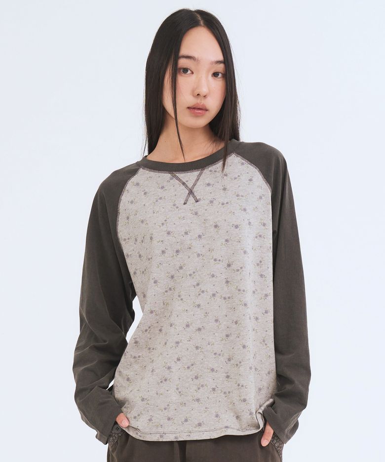Floral Logo Raglan Long Sleeve, Charcoal