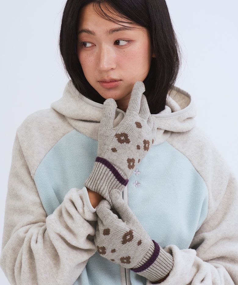 Flower Dot Roll-Up Gloves, Mint