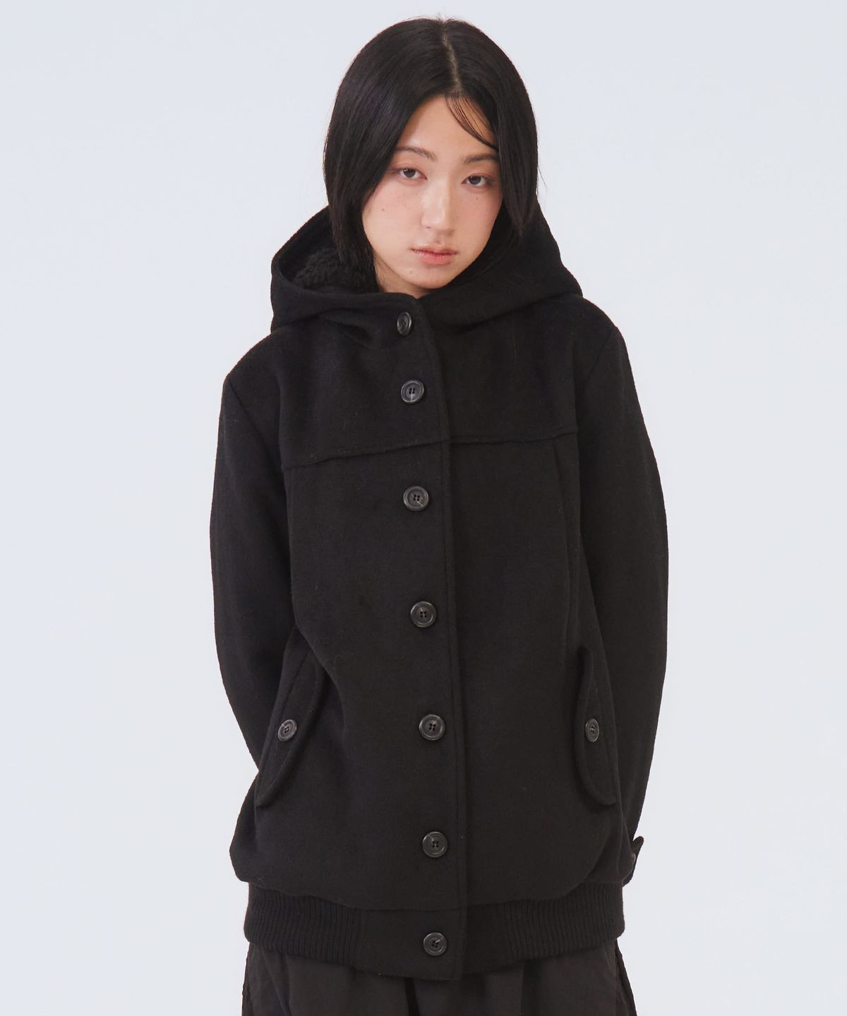 오피쉬(OAFISH) Pintuck Fur Hoodie Coat, Black