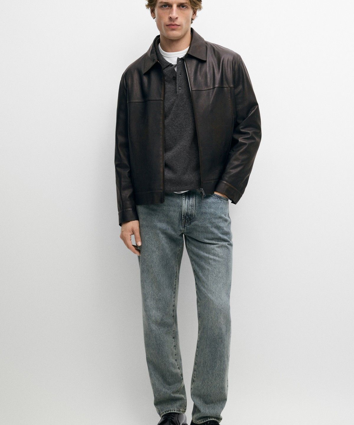 마시모두띠(MASSIMO DUTTI) 나파 가죽 칼라 디테일 자켓