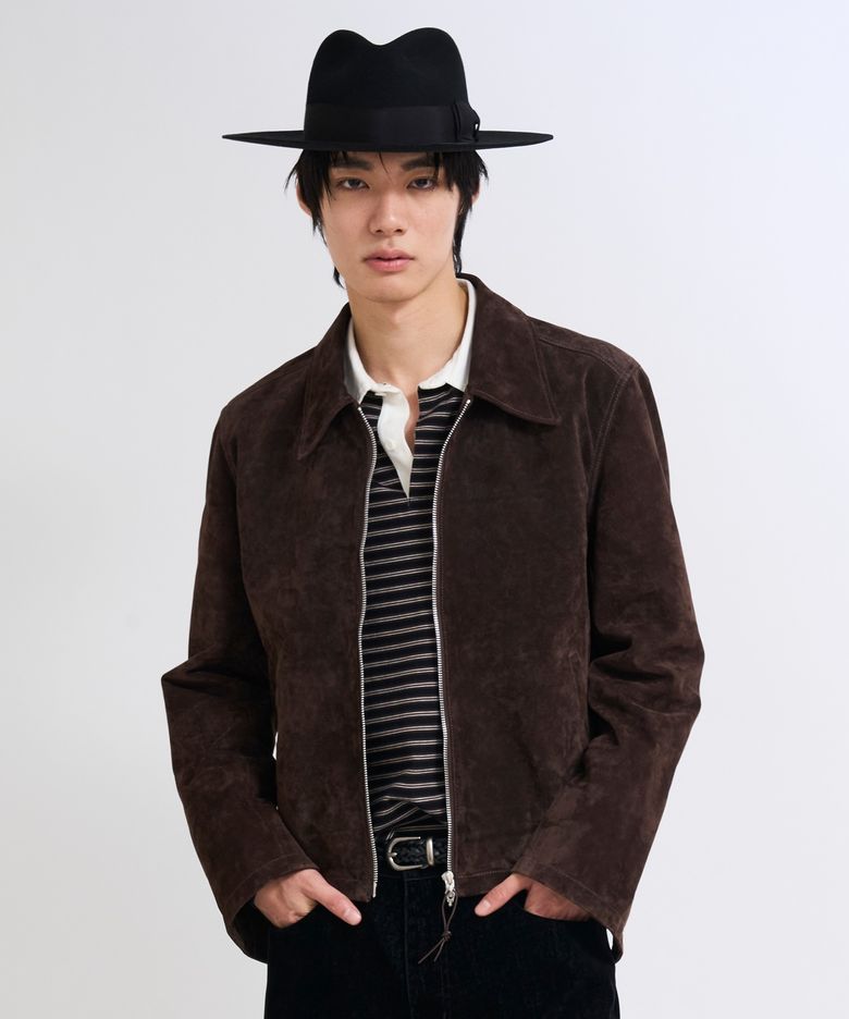 Cropped Suede Zip Jacket Brown