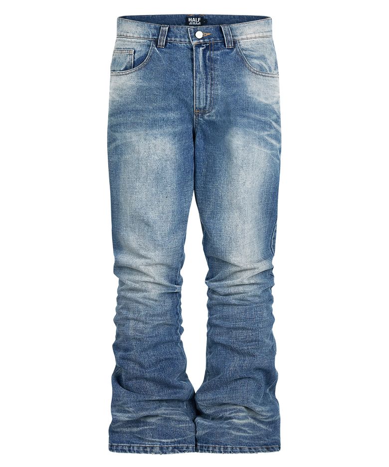 DUAL POCKET LIGHT WASH FLARE DENIM PANTS