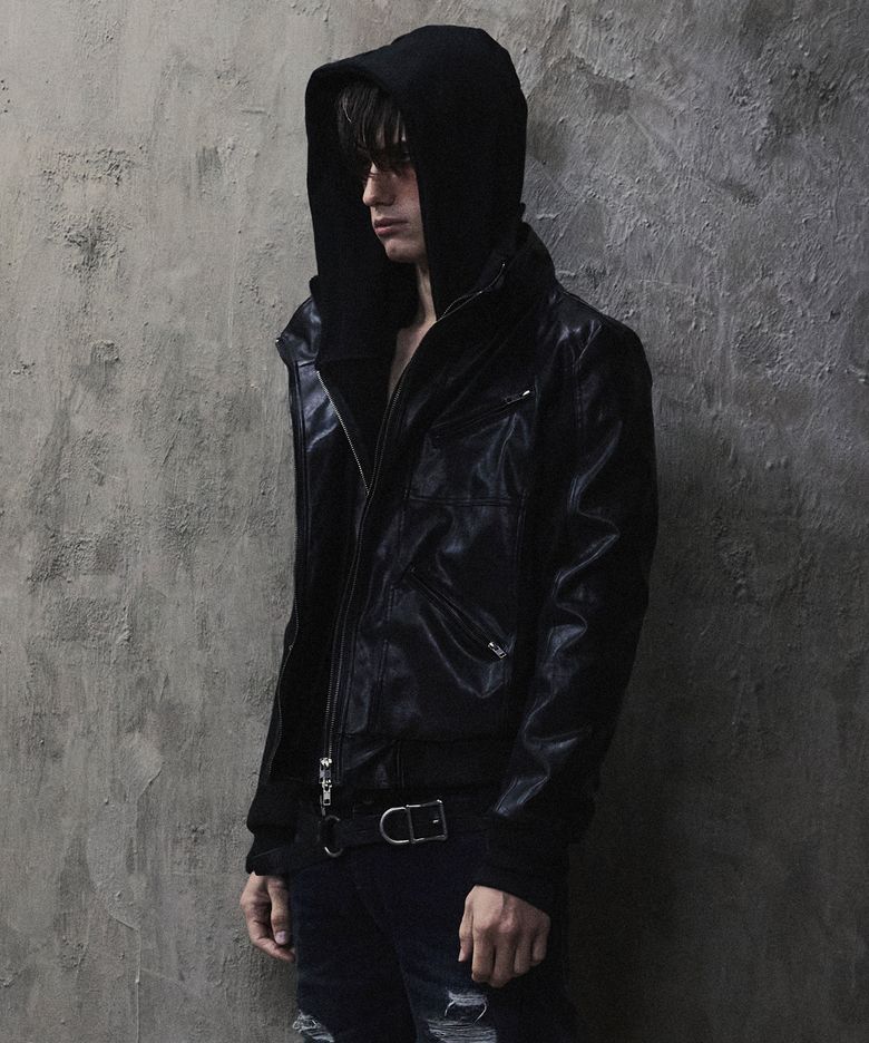 LAYERED 4-ZIPPER LEATHER HIGH-NECK ZIP-UP