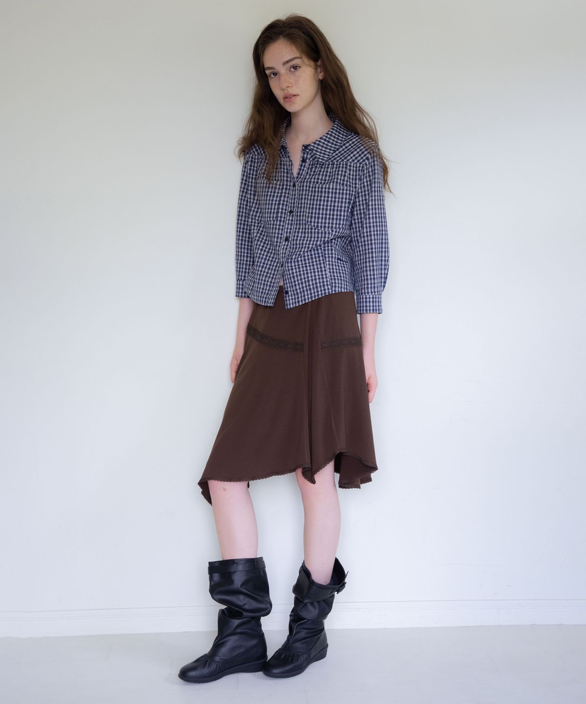 헤더먼트(HETHERMENT) marron jersey drape skirt (brown)